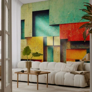 Papier Peint Photo Premium Sand - Composition géométrique colorée de rectangles - 100x70cm - Festival des angles droits - Décoration murale moderne pour le salon et la chambre ARTTOR
