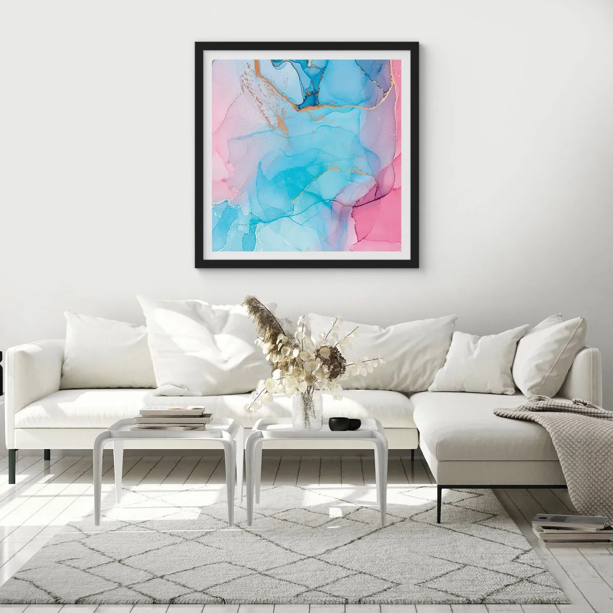 Affiche dans un cadre noir - Poster - Rencontre et mélange - 40x40 cm