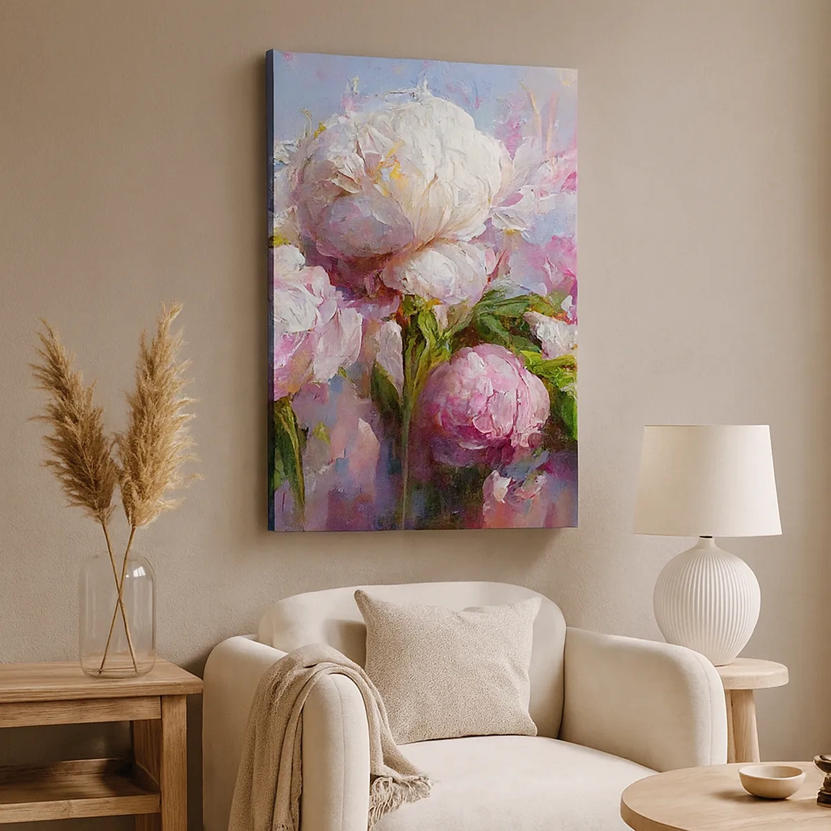Impression sur toile - Image sur toile - Fleurs de pivoine romantiques aux couleurs pastel - 50x70cm - Un bouquet plein de vie - Décoration murale moderne pour le salon et la chambre ARTTOR