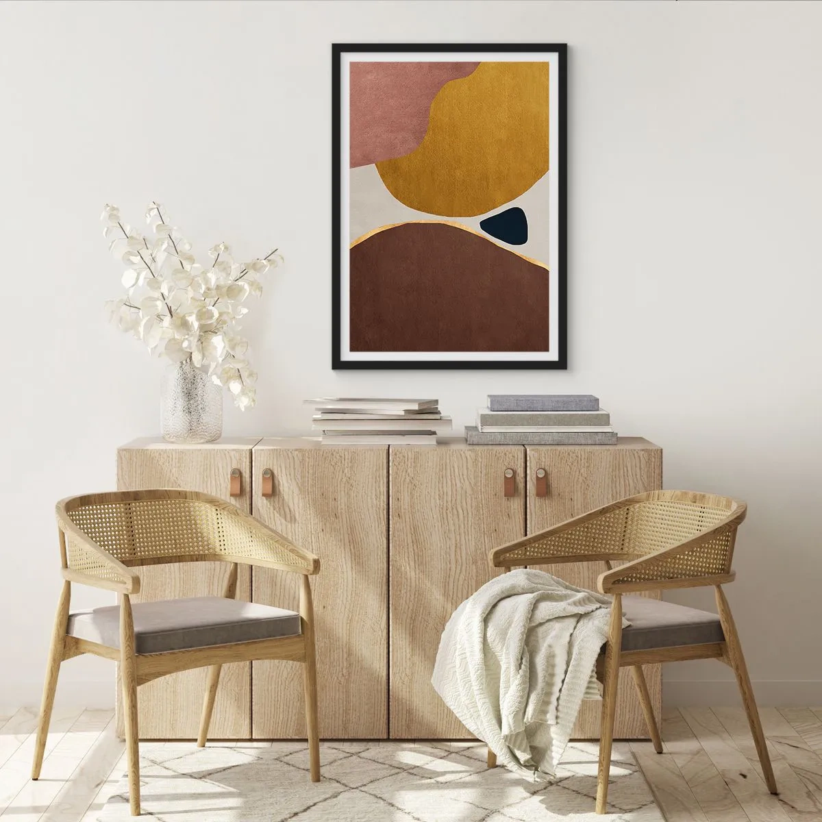 Affiche dans un cadre noir - Poster - Composition géométrique abstraite aux couleurs chaudes - 50x70cm - L'abstraction – une place dans l'espace - Décoration murale moderne pour le salon et la chambre ARTTOR