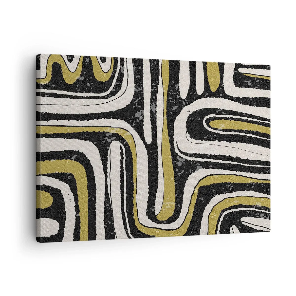 Impression sur toile - Image sur toile - Motif abstrait en noir, blanc et or - 70x50cm - Composition : routes et ruelles - Décoration murale moderne pour le salon et la chambre ARTTOR