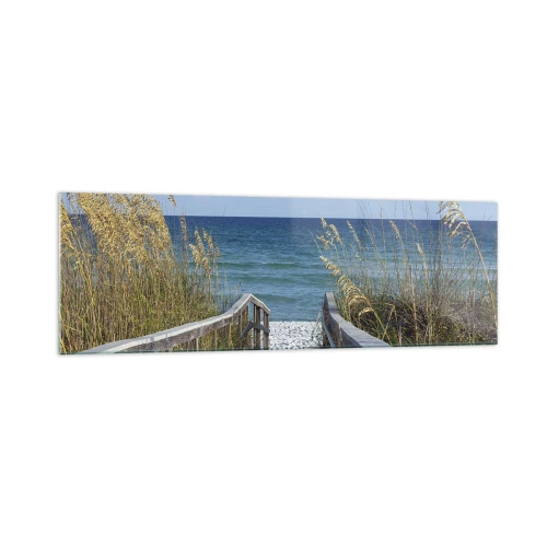 Impression sur verre - Image sur verre - Chemin vers la plage avec vue sur la mer - 160x50cm - Au soleil, sous le vent - Décoration murale moderne pour le salon et la chambre ARTTOR