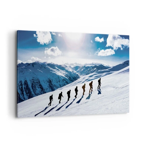 Impression sur toile - Image sur toile - Un groupe d'alpinistes gravissant une pente enneigée - 120x80cm - L'équipe des conquérants - Décoration murale moderne pour le salon et la chambre ARTTOR