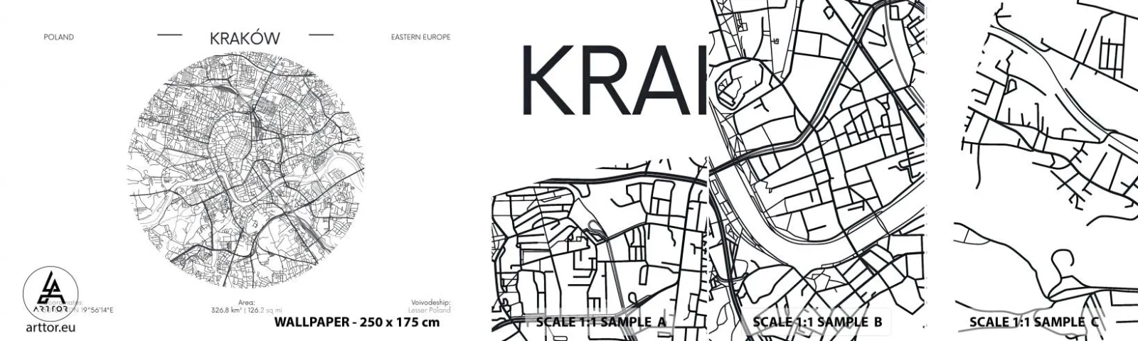 Échantillon De Papier Peint Standard Eco - Anatomie de Cracovie - Carte, Cracovie, Pologne - 100x30 cm