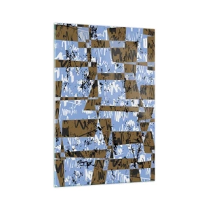 Impression sur verre - Image sur verre - Une composition abstraite de rectangles dans des tons de marron et de bleu. - 70x100cm - Une découpe non humaine - Décoration murale moderne pour le salon et la chambre ARTTOR