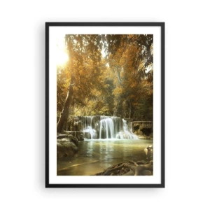 Affiche dans un cadre noir - Poster - Cascade d'automne au soleil - 50x70cm - Cascade du parc - Décoration murale moderne pour le salon et la chambre ARTTOR