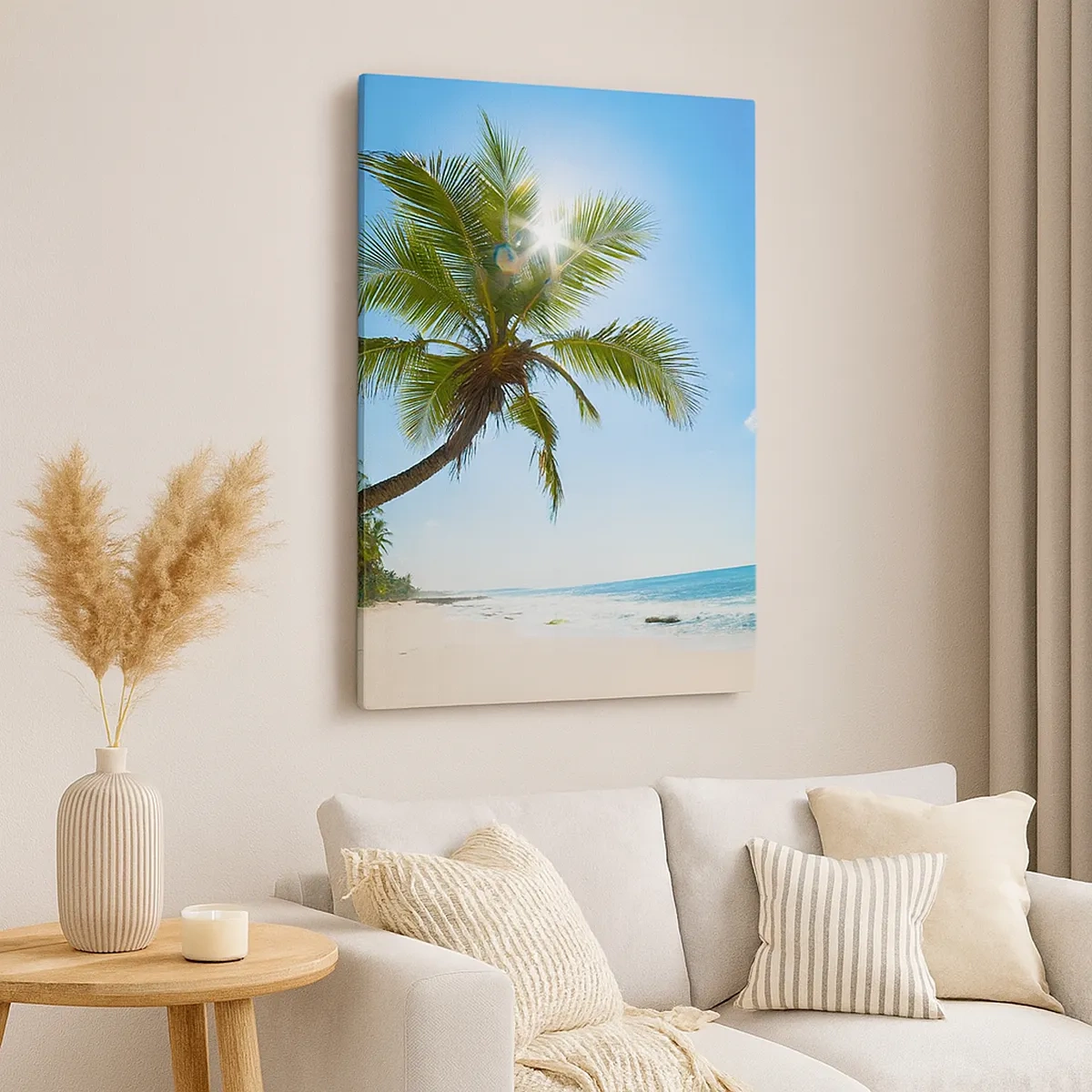 Impression sur toile - Image sur toile - Une plage avec des palmiers dans un paysage tropical - 50x70cm - Ne rien montrer à personne - Décoration murale moderne pour le salon et la chambre ARTTOR