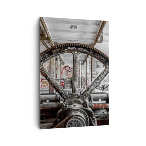 Impression sur toile - Image sur toile - Un vieux mécanisme dans un intérieur industriel abandonné - 70x100cm - Vie secrète d'une usine - Décoration murale moderne pour le salon et la chambre ARTTOR