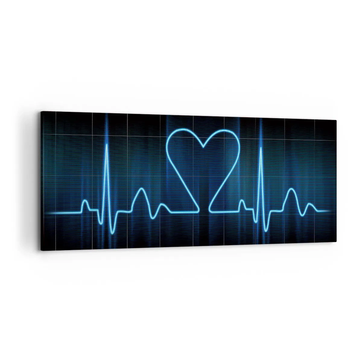 Impression sur toile - Image sur toile - Une ligne de vie avec un cœur sur un fond de surveillance médicale dans des tons bleus. - 120x50cm - Au rythme du cœur - Décoration murale moderne pour le salon et la chambre ARTTOR