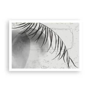 Affiche - Poster - Un délicat motif de feuille de palmier sur un fond clair dans un style scandinave. - 100x70cm - L'exotisme subtil de la nature - Décoration murale moderne pour le salon et la chambre ARTTOR