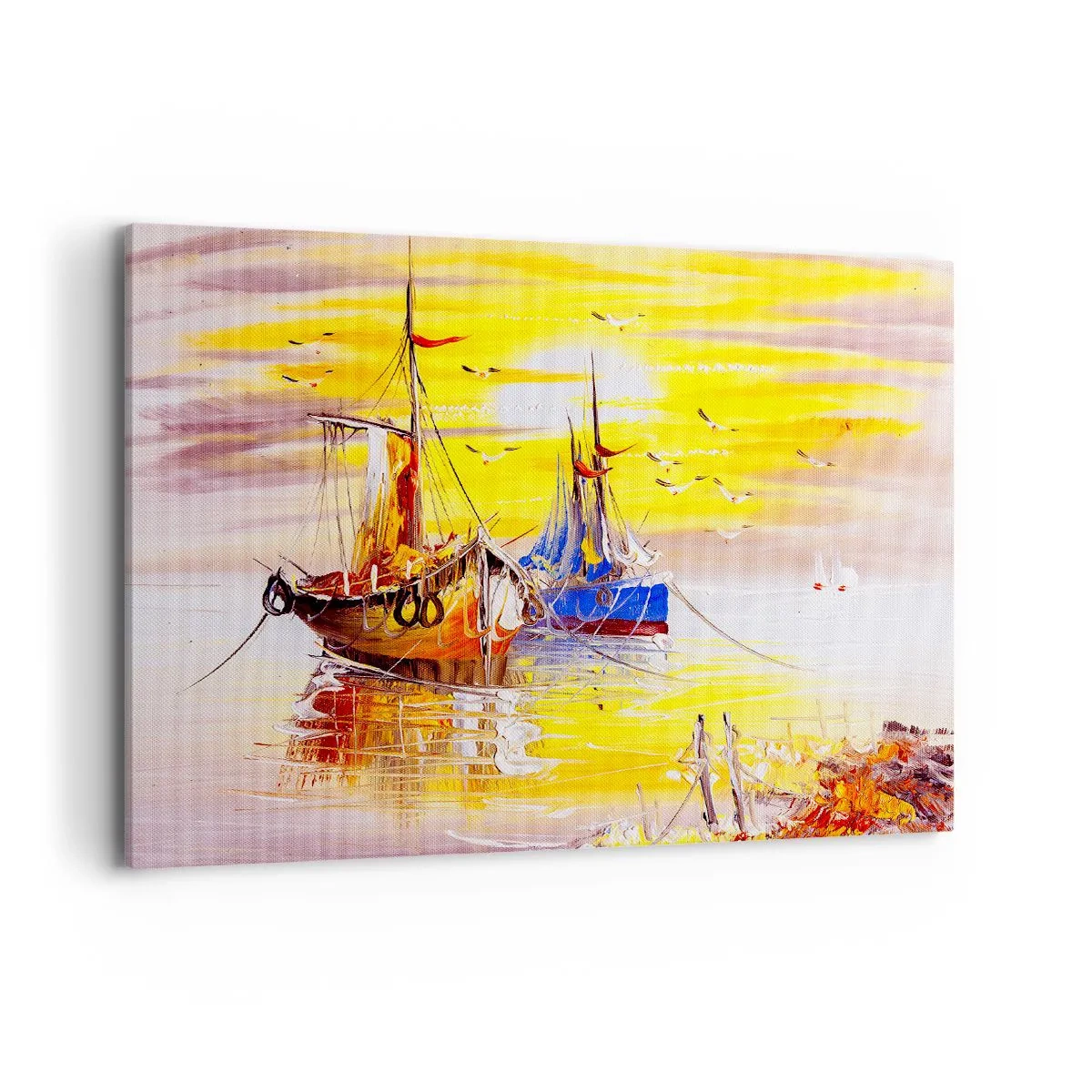 Impression sur toile - Image sur toile - Une scène picturale de bateaux sur une mer calme - 100x70cm - Un repos bien mérité au port - Décoration murale moderne pour le salon et la chambre ARTTOR