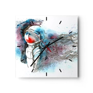 Horloge murale - Pendule murale - Un cosmonaute dans une aquarelle dynamique avec des détails cosmiques - 30x30cm - Seul avec l'espace - Décoration murale moderne pour le salon et la chambre ARTTOR