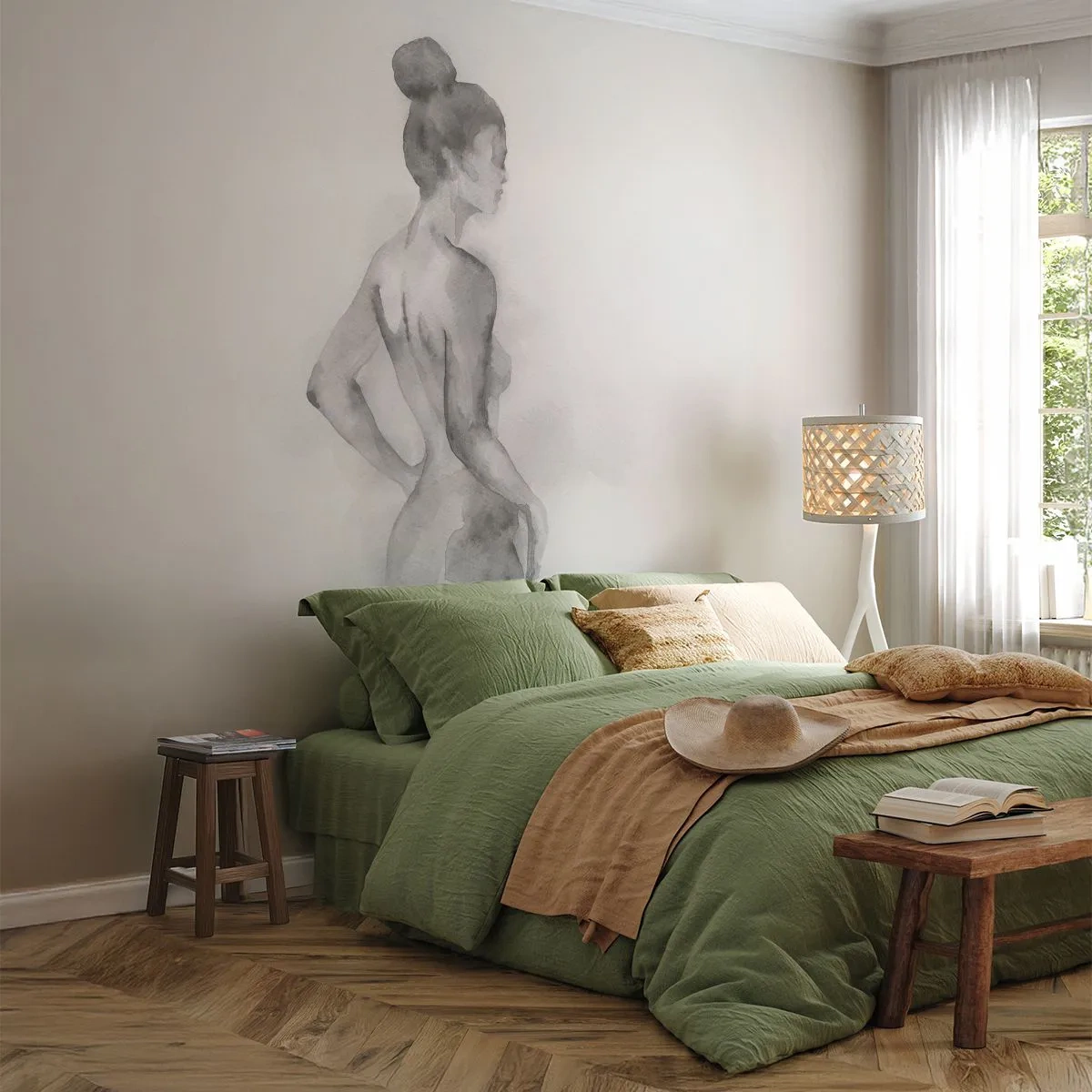Papier Peint Photo Premium Sand - Belle comme une peinture - Femme, Corps, Graphique - 350x256 cm