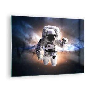 Impression sur verre - Image sur verre - Astronaute dans l'espace avec une galaxie en arrière-plan - 70x50cm - Salutations de l'espace - Décoration murale moderne pour le salon et la chambre ARTTOR