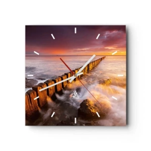 Horloge murale - Pendule murale - Un paysage pittoresque au bord de la mer au coucher du soleil - 30x30cm - La douceur des vagues - Décoration murale moderne pour le salon et la chambre ARTTOR
