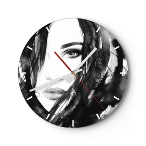 Horloge murale - Pendule murale - Portrait d'une dame en noir et blanc - 40x40 cm