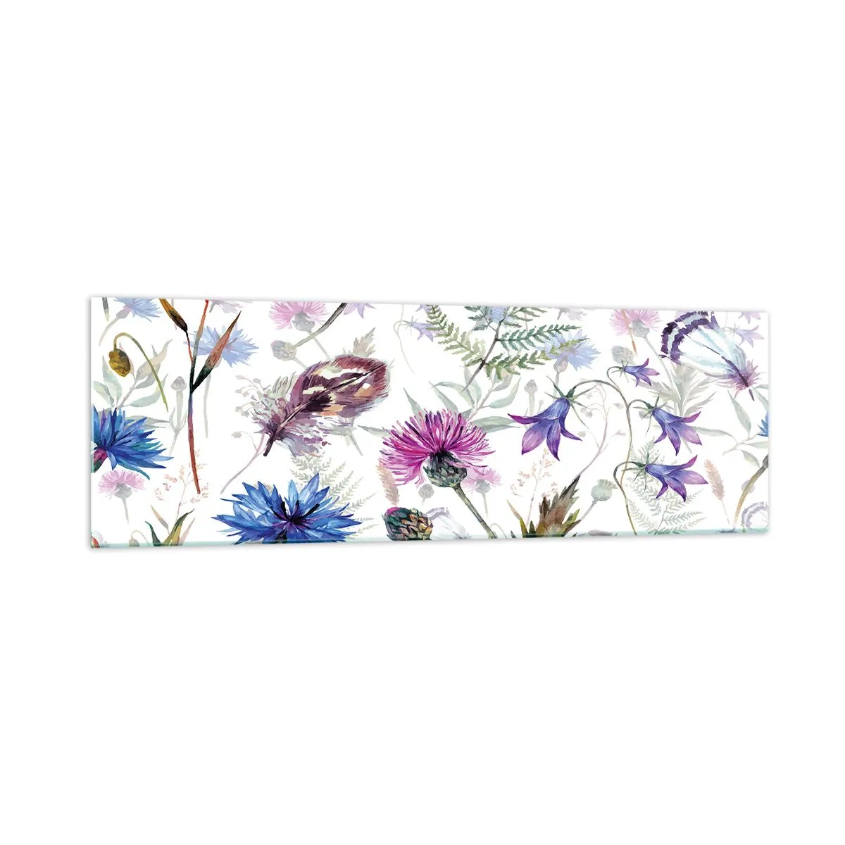 Impression sur verre - Image sur verre - Fleurs et herbes à l'aquarelle sur fond blanc dans le style herbier - 160x50cm - Herbier polonais - Décoration murale moderne pour le salon et la chambre ARTTOR