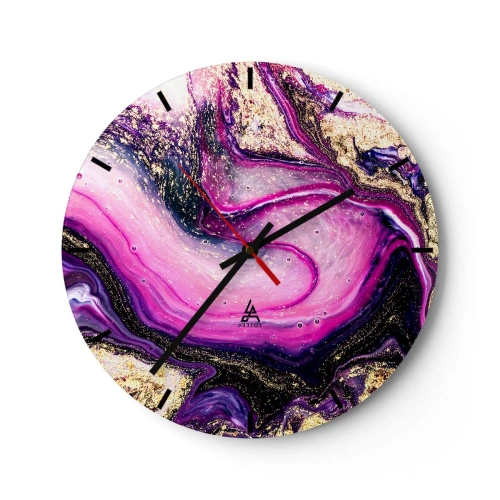 Horloge murale - Pendule murale - Un motif abstrait dans des tons de violet et d'or avec un motif tourbillonnant. - 30x30cm - Un instant dans les coulisses - Décoration murale moderne pour le salon, la cuisine et la chambre ARTTOR