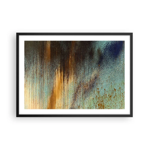 Affiche dans un cadre noir - Poster - Une composition abstraite de couleurs dans des tons d'or, de marron et de bleu. - 70x50cm - Une composition de couleirs non fortuite - Décoration murale moderne pour le salon et la chambre ARTTOR