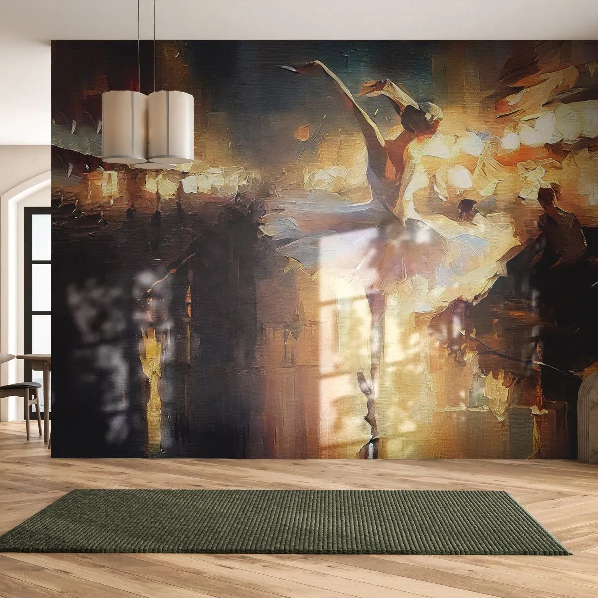 Papier Peint Photo Premium Sand - Une ballerine dansant sur fond de rue brillamment éclairée - 100x70cm - Miracle dans la rue - Décoration murale moderne pour le salon et la chambre ARTTOR