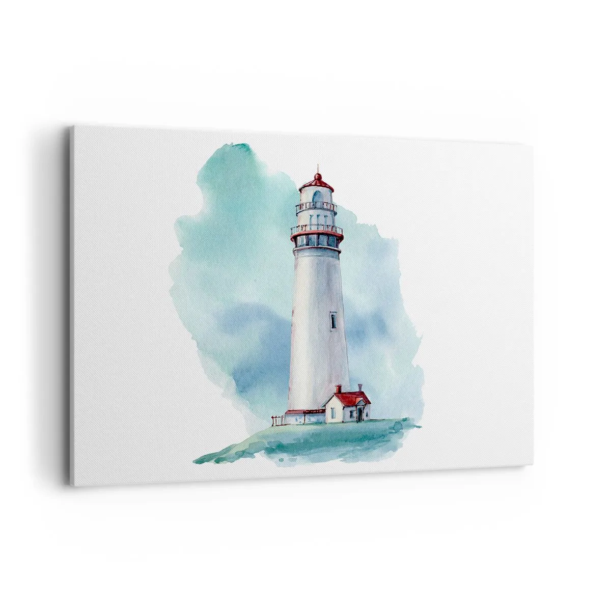 Impression sur toile - Image sur toile - Un phare sur un fond bleu aquarelle - 120x80cm - La douce sœur du bleu - Décoration murale moderne pour le salon et la chambre ARTTOR