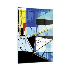 Impression sur verre - Image sur verre - Composition géométrique abstraite dans les tons de bleu - 50x70cm - Regardez le monde sous un certain angle… - Décoration murale moderne pour le salon et la chambre ARTTOR