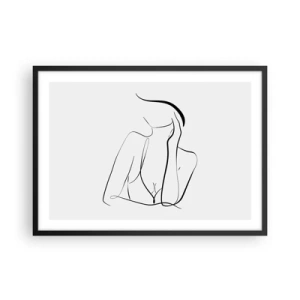 Affiche dans un cadre noir - Poster - Un croquis délicat d'une silhouette féminine dans un style minimaliste - 70x50cm - Sur les vague d'un rêve - Décoration murale moderne pour le salon et la chambre ARTTOR