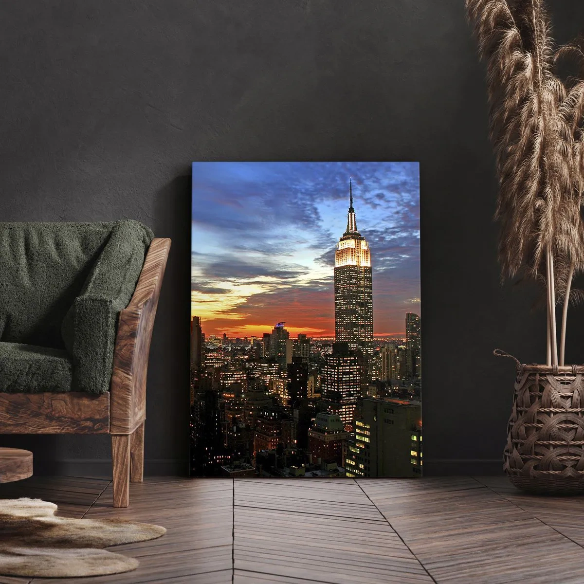 Impression sur toile - Image sur toile - Panorama de la ville avec des gratte-ciel illuminés au crépuscule - 50x70cm - Nuit américaine lumineuse - Décoration murale moderne pour le salon et la chambre ARTTOR