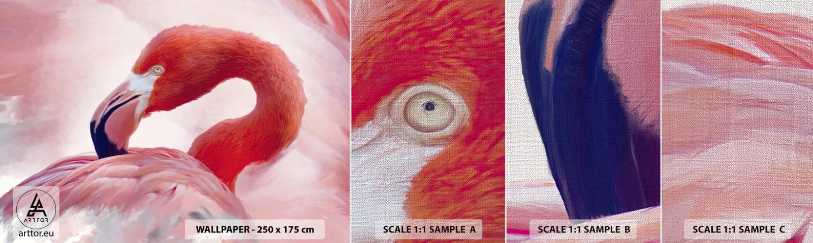 Échantillon de Papier Peint Premium Canvas - Beauté des oiseaux - Flamant, Oiseau, Nature - 100x30 cm