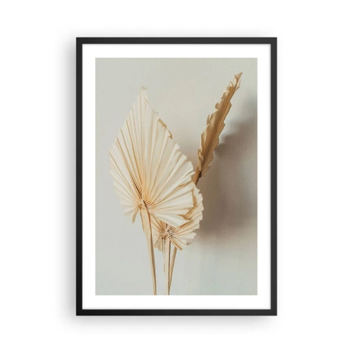 Affiche dans un cadre noir - Poster - Feuilles de palmier séchées dans un arrangement minimaliste sur un fond clair - 50x70cm - Quand tu dois t’apaiser - Décoration murale moderne pour le salon et la chambre ARTTOR