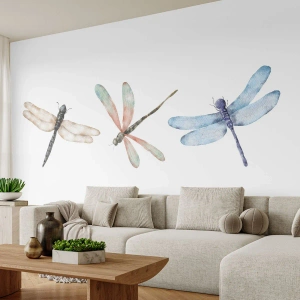 Papier Peint Photo Premium Canvas - Libellules en apesanteur - Insectes, Minimaliste, Lourd - 150x105 cm