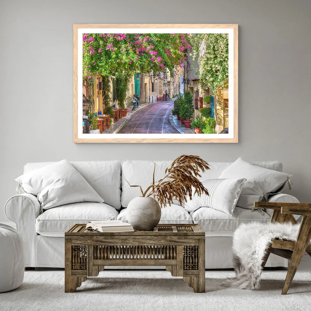 Affiche dans un chêne clair - Poster - Allée fleurie - 91x61 cm
