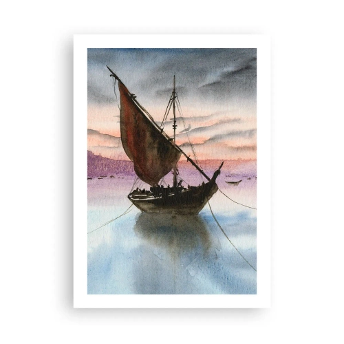 Affiche - Poster - Un voilier sur une eau calme à la lumière du coucher du soleil - 50x70cm - Soirée au port - Décoration murale moderne pour le salon et la chambre ARTTOR