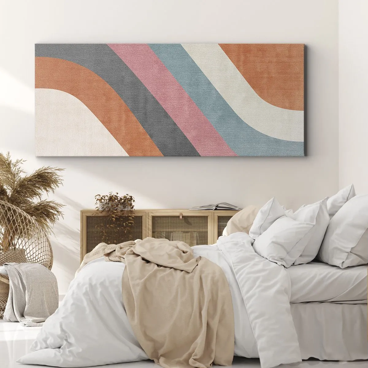 Impression sur toile - Image sur toile - Rayures rétro colorées - 140x50cm - Composition diagonale – mouvement - Décoration murale moderne pour le salon et la chambre ARTTOR