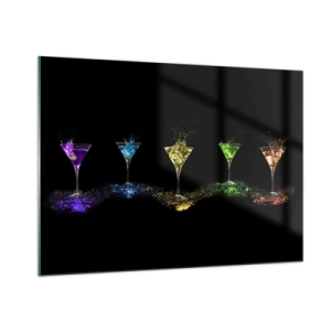 Impression sur verre - Image sur verre - Boissons colorées dans des verres sur fond noir - 100x70cm - Couleurs de joie en verre de cristal - Décoration murale moderne pour le salon et la chambre ARTTOR