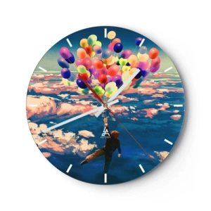 Horloge murale - Pendule murale - Une silhouette flottant dans les airs avec des ballons colorés - 30x30cm - Un rêve d'enfant devenu réalité - Décoration murale moderne pour le salon, la cuisine et la chambre ARTTOR