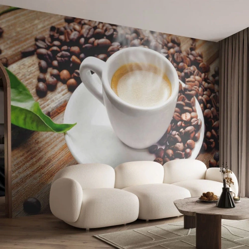 Papier Peint Photo Premium Canvas - Café sur un banc - La gastronomie, Café, Tasse - 150x105 cm