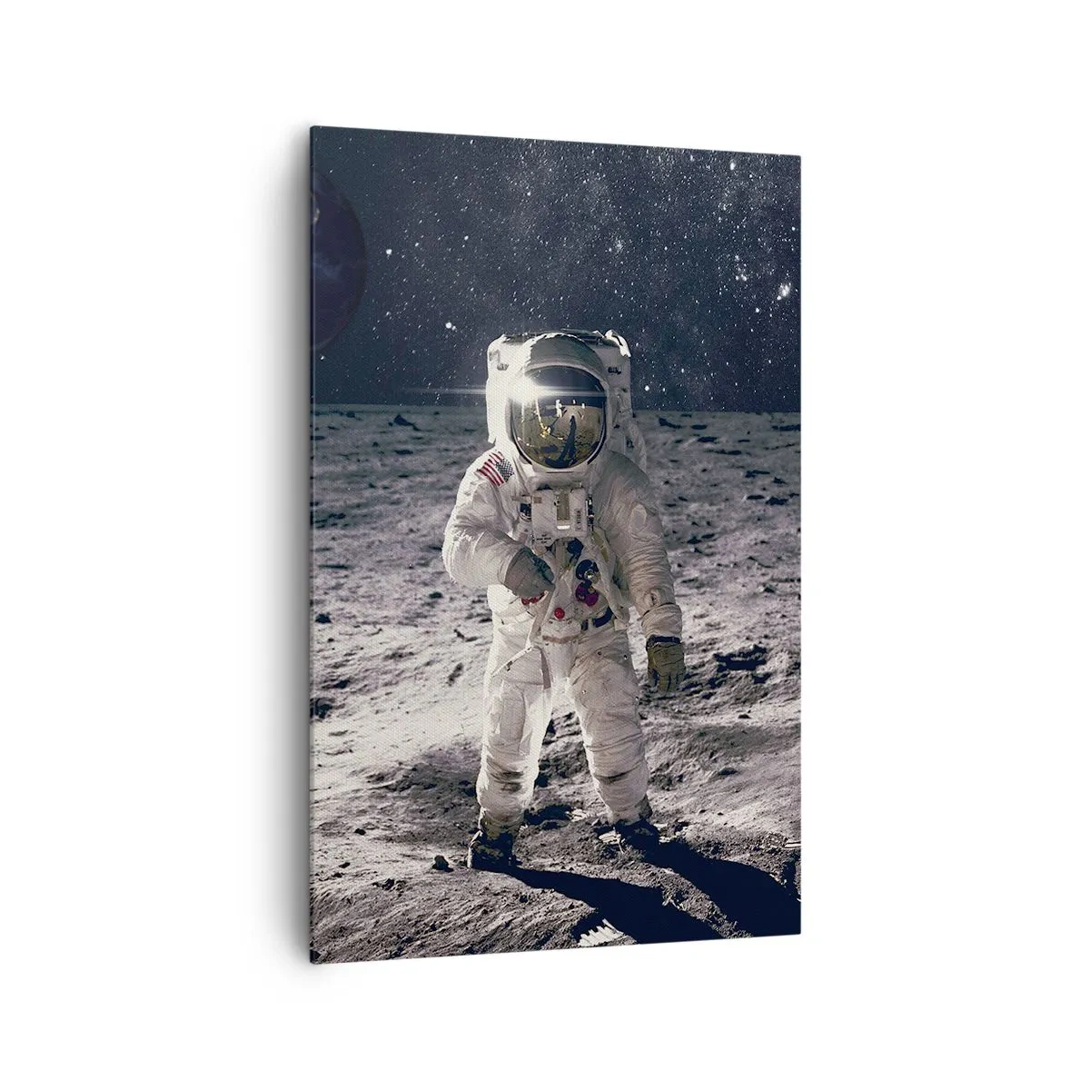 Impression sur toile - Image sur toile - Astronaute à la surface de la Lune avec la Terre en arrière-plan - 80x120cm - Salutations de la lune - Décoration murale moderne pour le salon et la chambre ARTTOR