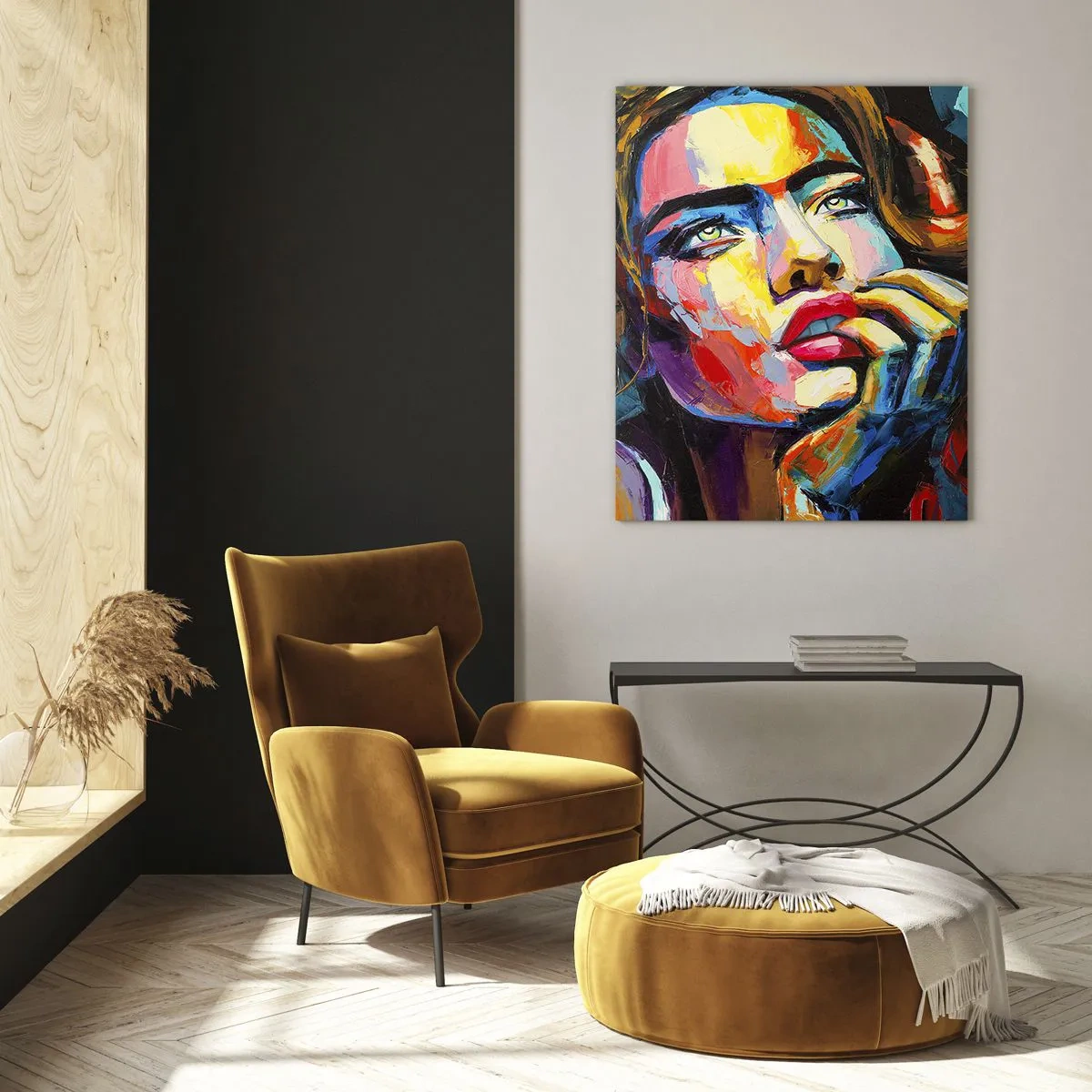 Impression sur verre - Image sur verre - Portrait d'une femme aux couleurs abstraites intenses - 50x70cm - Les rêves volent dans le ciel comme des oiseaux - Décoration murale moderne pour le salon et la chambre ARTTOR
