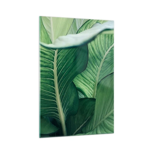Impression sur verre - Image sur verre - Feuilles vertes avec des détails et une structure expressifs - 70x100cm - Une vie intensément verte - Décoration murale moderne pour le salon et la chambre ARTTOR
