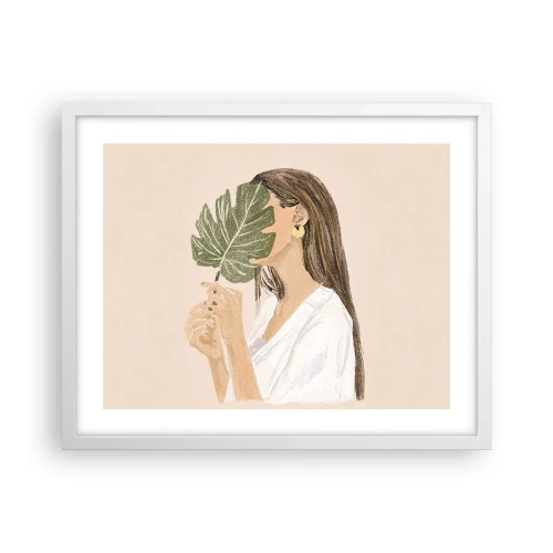 Affiche dans un cadre blanc - Poster - Portrait mystérieux avec un éventail - 50x40 cm