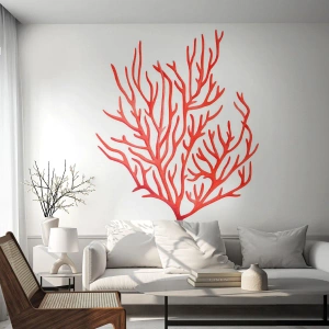 Papier Peint Photo Premium Sand - Corail rouge aux branches délicates sur fond blanc - 100x70cm - Filigrane de corail - Décoration murale moderne pour le salon et la chambre ARTTOR