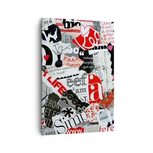 Impression sur toile - Image sur toile - Un collage coloré avec des inscriptions, des cœurs et des graphiques. - 70x100cm - Collage hipster - Décoration murale moderne pour le salon et la chambre ARTTOR