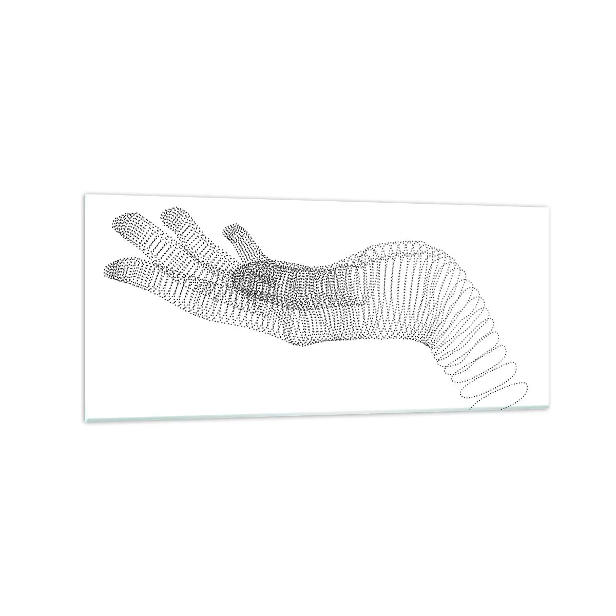 Impression sur verre - Image sur verre - Une illustration minimaliste d'une main faite de points noirs sur fond blanc. - 120x50cm - La main ressort - Décoration murale moderne pour le salon et la chambre ARTTOR