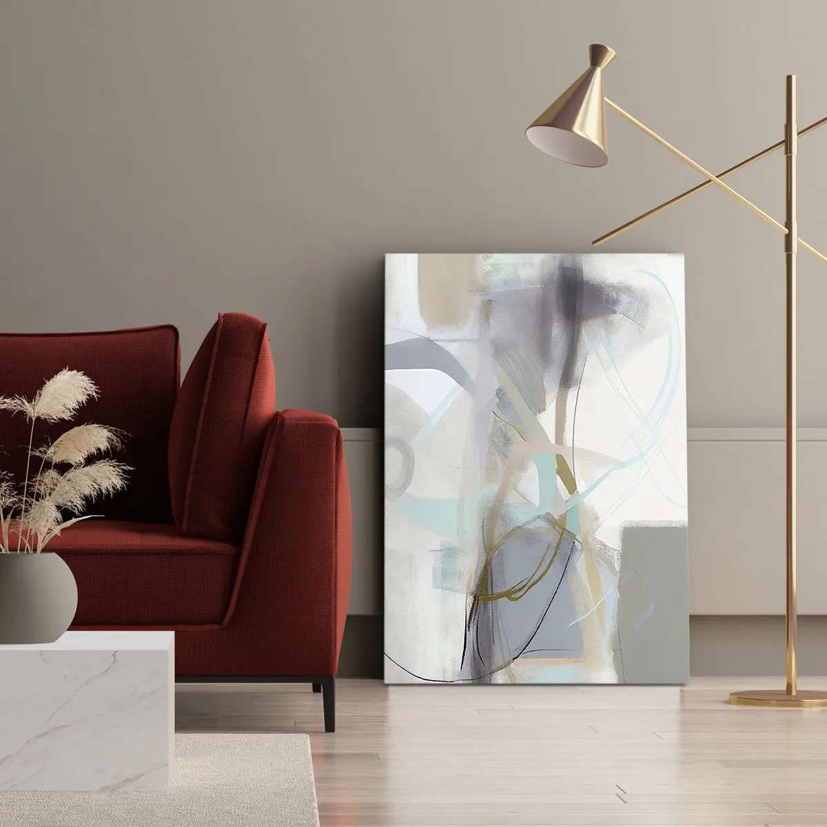 Impression sur toile - Image sur toile - Abstraction pastel aux lignes délicates - 50x70cm - Abstraction brumeuse - Décoration murale moderne pour le salon et la chambre ARTTOR