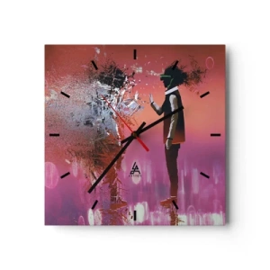 Horloge murale - Pendule murale - Une scène abstraite avec une figure futuriste et des éléments dispersés. - 30x30cm - Pouvez-vous regarder à l'intérieur de vous-même ? - Décoration murale moderne pour le salon et la chambre ARTTOR