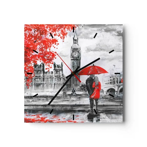 Horloge murale - Pendule murale - Scène romantique avec Big Ben et un parapluie rouge - 30x30cm - Amoureux de Londres - Décoration murale moderne pour le salon et la chambre ARTTOR