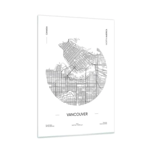 Impression sur verre - Image sur verre - Carte routière en noir et blanc de Vancouver - 50x70cm - Anatomie de Vancouver - Décoration murale moderne pour le salon et la chambre ARTTOR