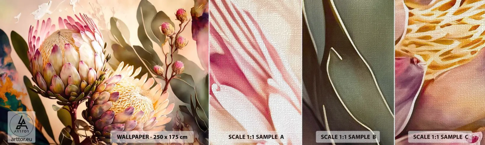 Échantillon de Papier Peint Premium Canvas - Tendrement embrassé - Fleurs, Plantes, Botanique - 100x30 cm