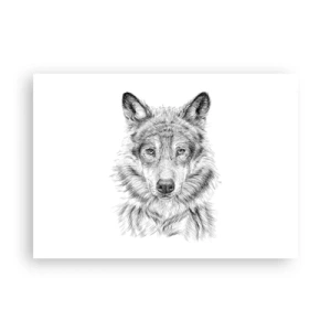 Affiche - Poster - Croquis d'une tête de loup dans un style monochrome sur fond blanc - 100x70cm - Un leader né - Décoration murale moderne pour le salon et la chambre ARTTOR